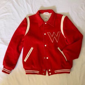 Wrangler Varsity Bomber Jacket in Salsa Red - S